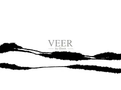 抽象山水水墨手绘插图。黑白墨冬山水与河流。图片-商业图片-正版原创图片下载购买-VEER图片库