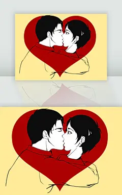 浪漫情人节情侣接吻插画素材