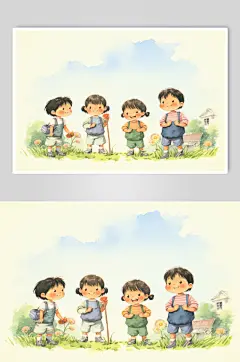 数字艺术学生放假开心过暑假扁平风插画
