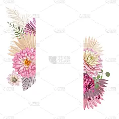 水彩花卉婚礼矢量框。潘帕斯草，玫瑰，大丽花，干棕榈叶边界模板的婚礼，豪华的邀请卡，波西米亚夏季横幅，