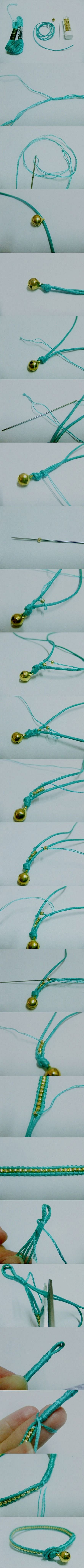 金珠绿松石皮绳手链，附有完整的教程说明哦...