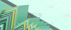 抽象的创意。成功的商业概念和折纸的成功在绿色-黄色。横幅，网站，复制空间，海报，卡片-3d渲染
