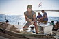 Croatia, Adriatic Sea, Young men on sailboat