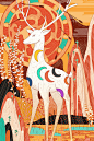 鹿王本生-九色鹿：九色鹿經常幫助遇到困難的人，在幫助過弄蛇人後，弄蛇人向國王告密出賣九色鹿，九色鹿用神力化險，弄蛇人受到應有報應。