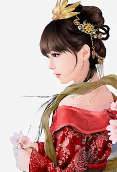 红衣高雅古风手绘女子免抠素材 平面电商 创意素材 png素材