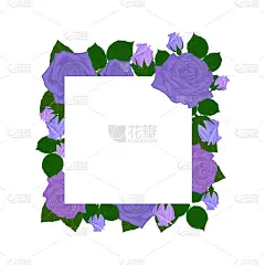鲜花贺卡与紫玫瑰花，花蕾和叶花环。矢量插图。