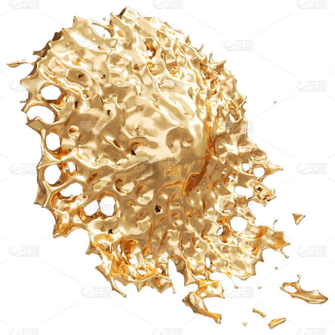 C4D-3D立体液体鎏金装饰元素贴纸3