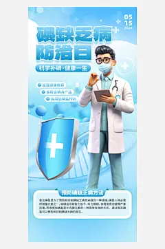 碘缺乏病防治日医生蓝色创意手机海报-众图网