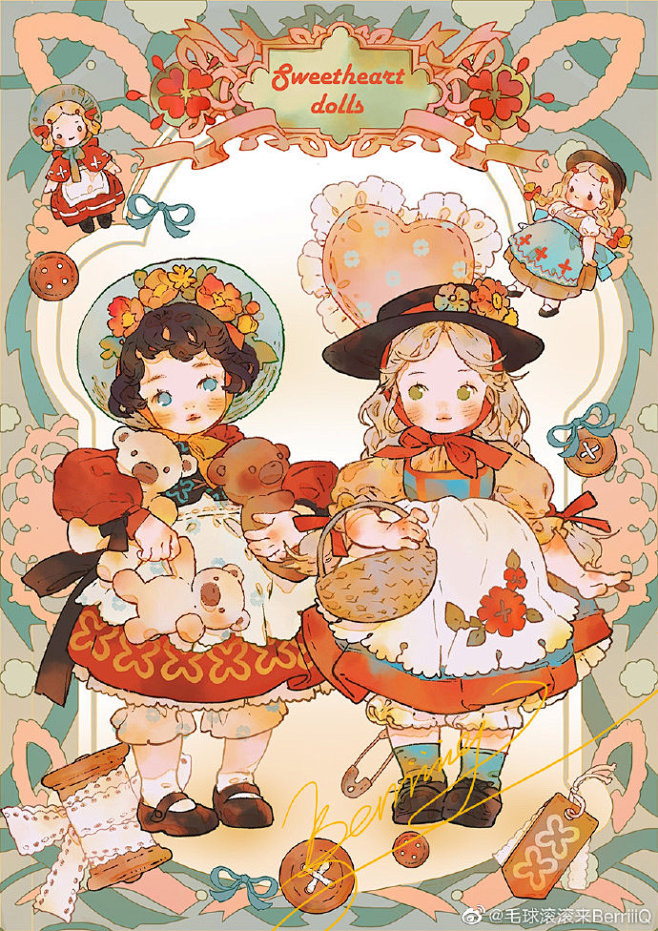 一直想画的复古图书封面少女终于完成了～
...