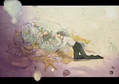 大尾巴的拖延症患者  的插画 漂流瓶子琉璃珠