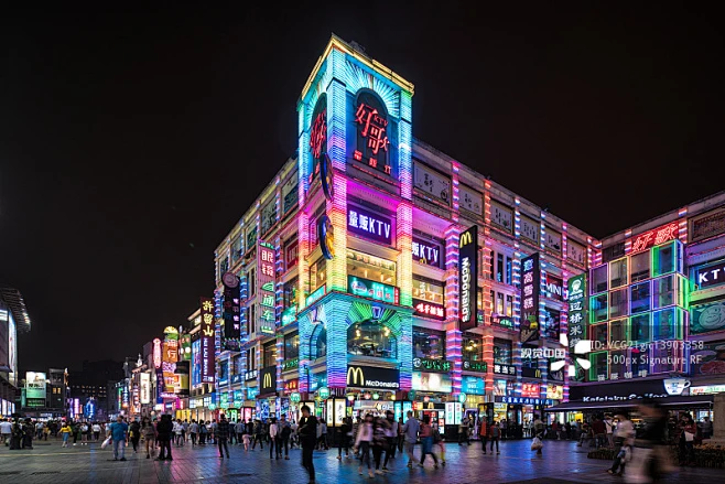 广州,上下九步行街,商务,街道,夜晚正版图片素材-花瓣网
