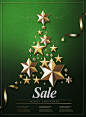 节日页面 金色五星 绿色背景 圣诞促销海报设计PSD ti436a5001