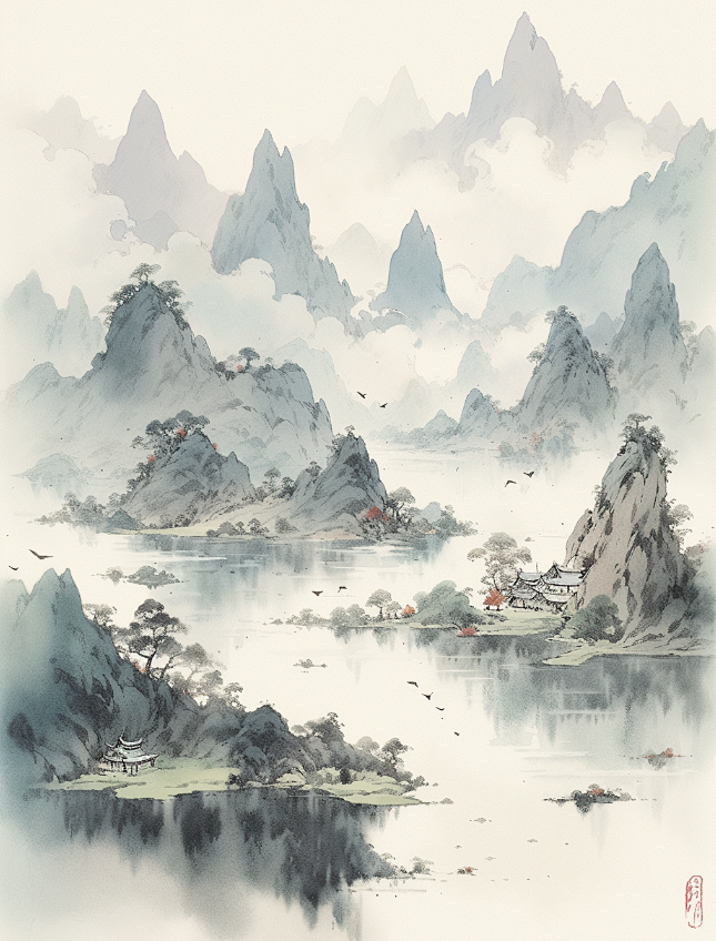 山,水,水墨风