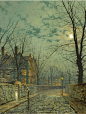 John Atkinson Grimshaw是英国维多利亚时代的画家，以其城市和乡村景观的夜景而举世闻名。被认为是维多利亚时代伟大的画家之一，也是有史以来最优秀和最有成就的夜景和城市景观画家之一。他的绘画风格独特，画的主题大多是夜间的海港、码头和黄昏。 ​​​