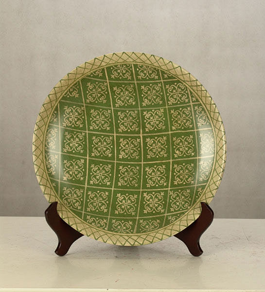 现代家居饰品摆件 绿底印花陶瓷装饰盘