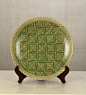 现代家居饰品摆件 绿底印花陶瓷装饰盘