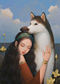 With a Husky, an art print by Anky Moore : This is a gallery-quality giclée art print on 100% cotton rag archival paper, printed with archival inks.