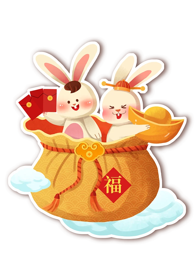 2023年可爱兔年福签吉祥物兔子元素-花瓣网