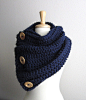 Chunky Button Cowl Scarf Hood Shawl THE VAIL Navy by WarmMeUp #手工# #服饰# #创意#