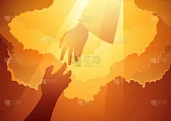 圣经的轮廓图解系列，上帝用人类的手在空旷的天空中试图接近他，希望，帮助，上帝的仁慈的概念