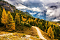 General 1989x1325 fall mountain clouds forest road Alps Italy nature landscape yellow green