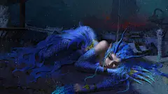 敖闰 厚涂 唯美 高清 人物 绘画 躺下 趴着 蓝色 龙鳞 龙角 4K壁纸_壁纸下载 - 壁纸汇