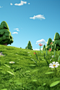 Clean grass, a wide-angle， 3d rendering，Unreal Engine ，octane render ， behance
