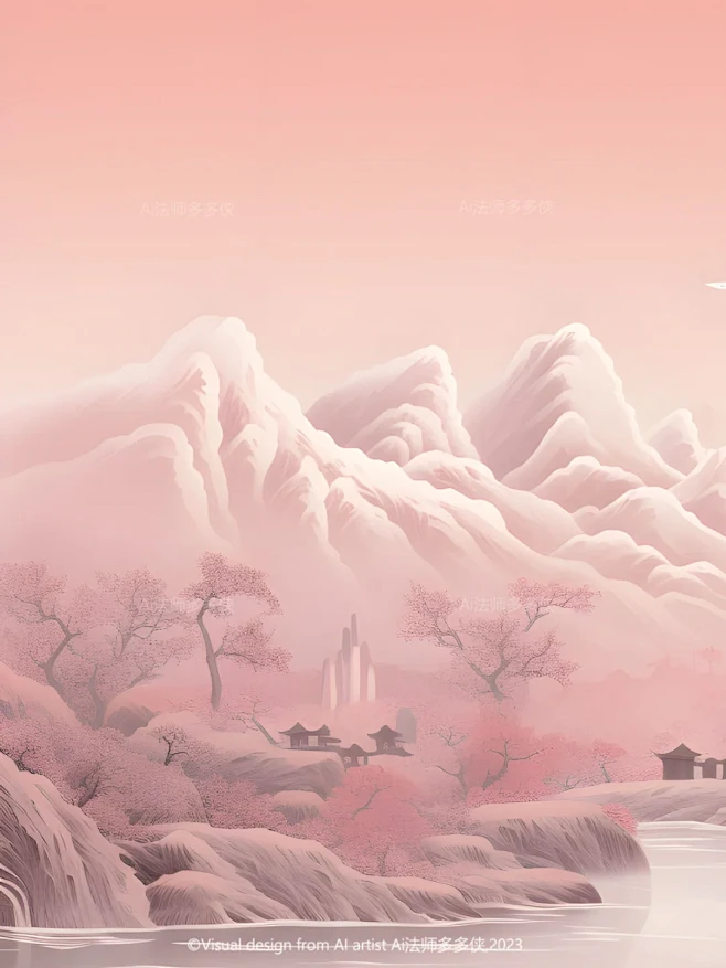 东方美学-粉色山河|新中式国风山水风景插画 - 小红书-花瓣网