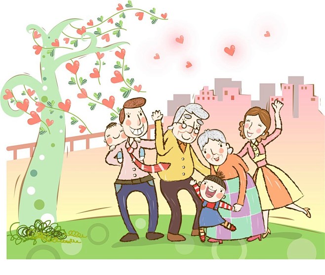 相亲相爱的卡通一家人