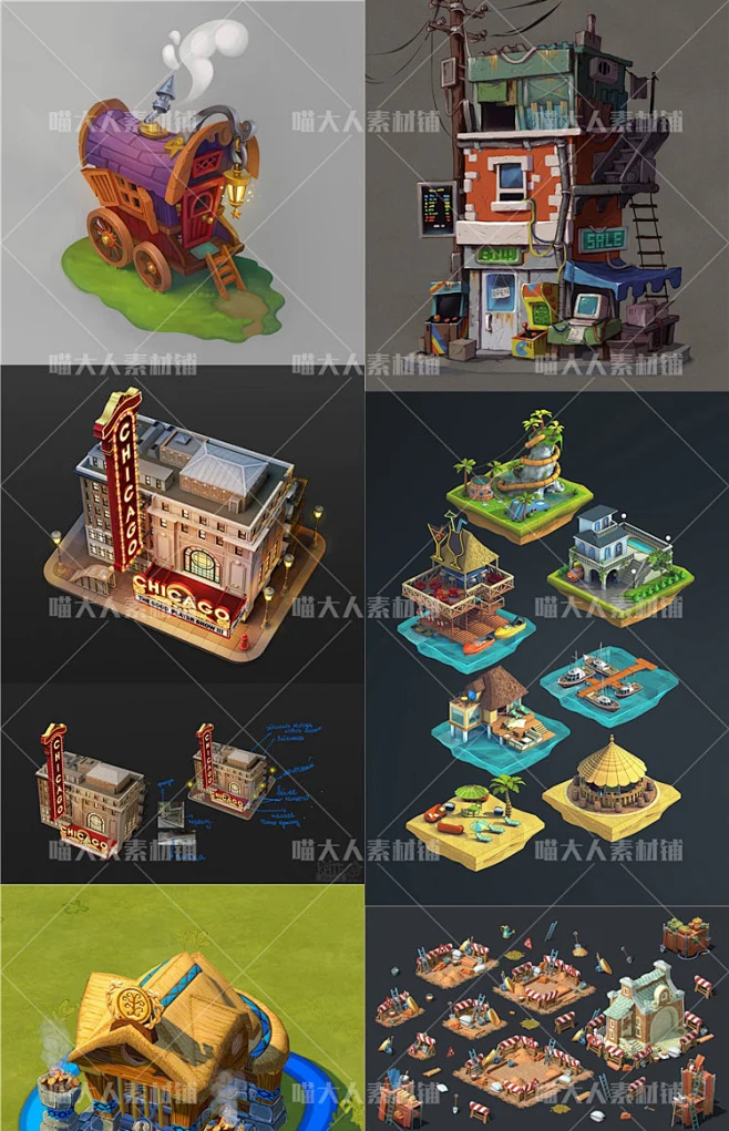 动漫游戏Q版卡通单体元素设定资料集 CG场景原画概念参考 建筑-淘宝网图片_场景道具图片素材-花瓣网