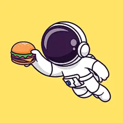 Cute astronaut floating with burger cartoon vector icon illustration science food icon isolated