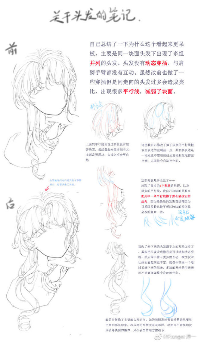 画稿的时候自己给自己改图总结了一些画头发...