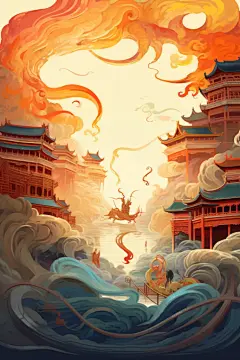 梦幻敦煌风竖版国潮背景图
