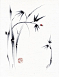 可爱的一天 - 原住民水墨画竹与瓢虫