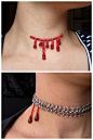 BUY or DIY 2 Sinister Necklaces.Top Photo: BUY - $22 Halloween Bloody Dripping Choker Necklace from the Etsy Store of WeirdlyCute. Bottom Photo: DIY - Vampire Bite Necklace from Blue Buddha Boutique....