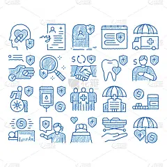 健康保险护理图标手绘插图