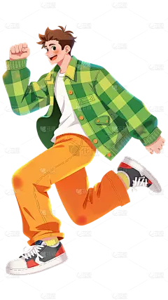 人物系列卡通感运动阳光男孩跑步挥动双臂元素