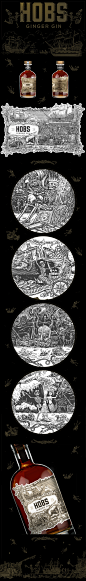 Illustrations for the Gin Label : design, character design and illustration of a paper label for gin bottle