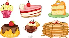 卡通蛋糕  - 源文件下载【酷图网】蛋糕,甜品,美食,食物,卡通手绘,烘培,西式甜点,下午茶