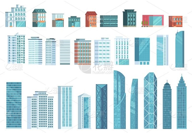 商务,现代,建筑业,绘画插图,城市,建筑外部,摩天大楼,矢量,联排别墅,办公大楼