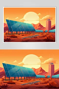 AI数字艺术太阳能光伏板沙漠海上场景插画-众图网