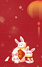 兔年兔子元宵节灯笼红色背景