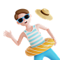 卡通创意3D免抠立体人物夏天旅游海滩度假冲浪插画图标PS设计素材-淘宝网