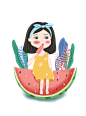夏日大暑小暑西瓜上吃冰棍的小女