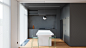 Rybalsky : Cozy minimalistic interior of an apartment in Kiev for one. With gray walls and bright elements. 