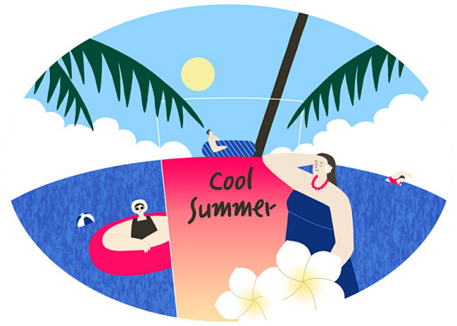 椭圆形炎炎夏日海滩旅游PSD分层插图ti...