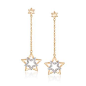Ross-Simons - .10 ct. t.w. Diamond Star Drop Earrings in 18kt Gold Over Sterling. 1 3/4" - #861109 : This fun linear pair of star drop earrings flickers with .10 ct. t.w. diamonds on 18kt yellow gold over sterling silver chains. Hanging length is 1 3