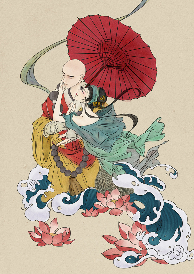 白蛇传神话插画青蛇法海