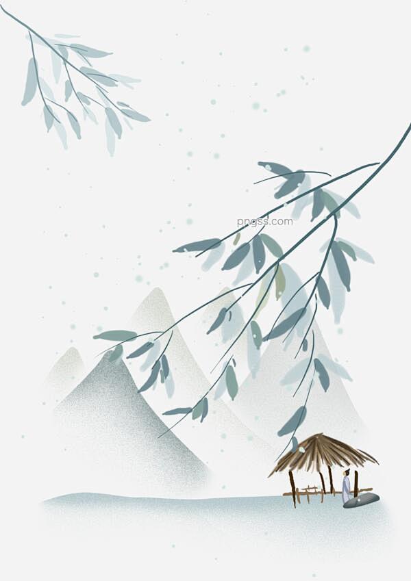 二十四节小雪茅草屋和人图片大小3508x...
