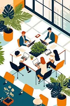 扁平风商务办公手绘作品